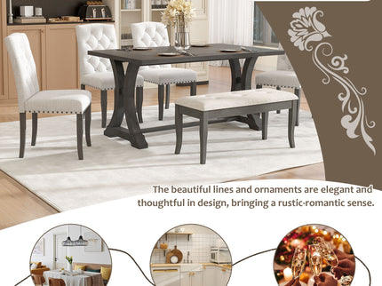 Dining Table Set With 4 Upholstered Chairs And Bench