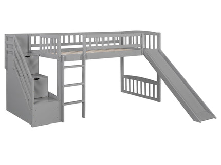 Loft Stairway Bed With 2 Drawers, Convertible Ladder And Slide