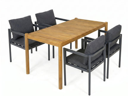 5 Piece Outdoor Patio Dining Set With Table, Chairs With Cushions - Gray / Light Teak
