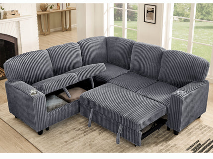 L-Shaped Sofa With Pull Out Sofa Bed With USB