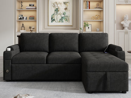 Convertible L Shaped Sofa Couch With Storage, Cup Holders, USB Ports