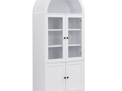 Tall Arched Top Storage Cabinet With 5 Tier Shelves, Soft Close Hinges