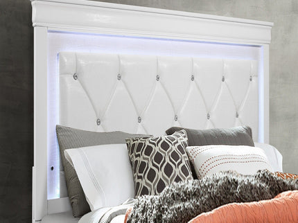 Shaker - 5 Pieces Bedroom Set With Crystal Inspired Tufted Headboard And LED Lighting