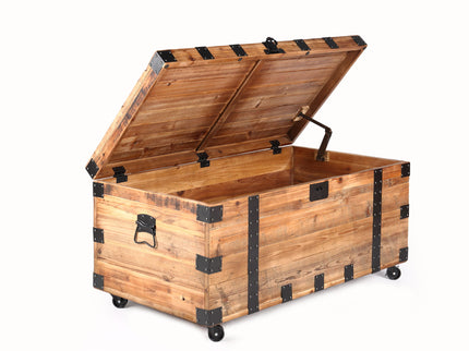 Trunk Table With Four Wheel Large Capacity Storage Coffee Table - Natural / Black