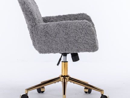 Office Chair, Artificial Rabbit Hair Home Office Chair With Metal Base, Adjustable Desk Chair Swivel Office Chair, Vanity Chair