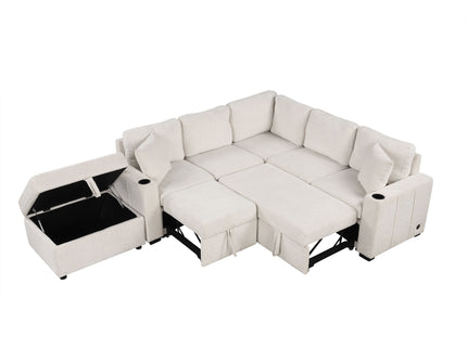 Sectional Sofa Convertible Pull-Out Sofa Bed With A Movable Storage Ottoman For Living Room