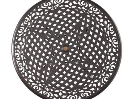 Tranquilius - Outdoor Round Dining Table With Lattice Tabletop, Umbrella Hole And Curved Legs