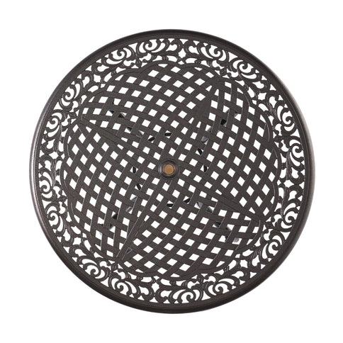 Tranquilius - Outdoor Round Dining Table With Lattice Tabletop, Umbrella Hole And Curved Legs