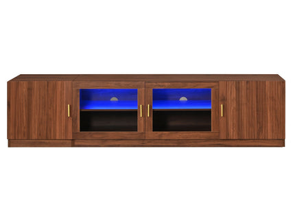 TV Stand, Media Console With Glass Doors And LED Lights, Adjustable Shelf Storage - Walnut