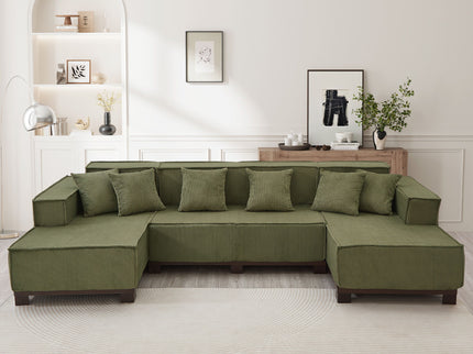 U-Shaped Sectional Sofa With RGB LED Light Strip And 6 Pillows