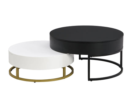 Modern Round Lift-Top Nesting Coffee Tables With 2 Drawers