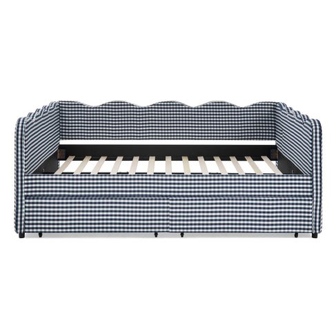 Gingham Daybed With USB Charging Port, Wave-Shaped Design
