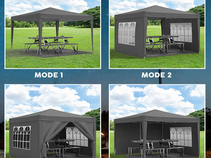 10'X10' Folding Canopy With 4 Removable Sidewalls Outdoor Event Shelter UPF 50+ Gazebo Portable Tents For Parties Beach Camping Wedding Ez Pop Up Canopy 4 Pieces Weight Bag + Carry Bag