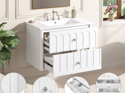 Floating Bathroom Vanity With Oval Knobs & Round Edge, Soft Close Drawer Slides