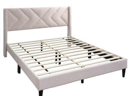 Elegant Bed With Upholstered Headboard, Platform Base