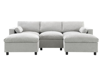 Modular Sectional With Storage Pockets, 5 Seat U Shaped Couch Set With Pillows, Free Combination Modern Cloud Sofa With 2 Movable Ottoman