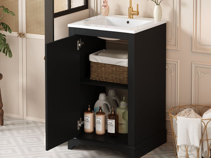 Bathroom Vanity With Sink, Freestanding Single Cabinet Set, Soft Close Door, Adjustable Shelf