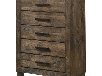 Bren - 5 Drawer Chest With Handles And Block Legs - Rustic