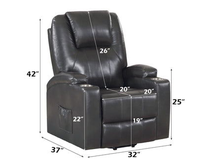 Recliner With Power Lift & Massage - Gunmetal