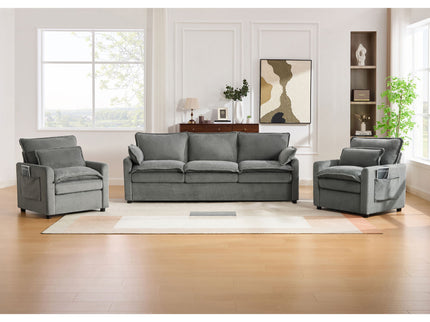Modern Sofa Set With Double Layer Cushion And Side Storage Pockets