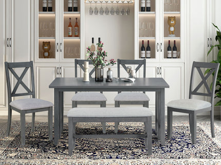 Foldable Dining Set For 6 With 4 Chairs And Bench, Space Saving Design - Gray