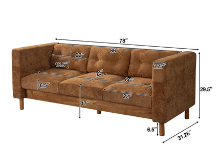 3 Seater Sofa With Square Arms, Tufted Pillow Back For Living Room