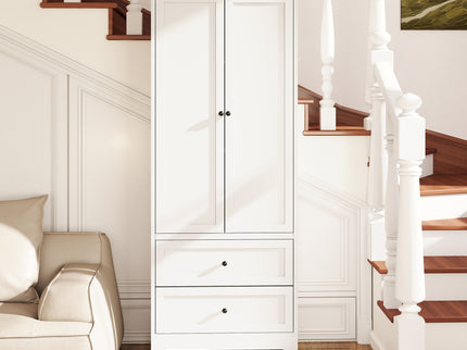 Pantry Cabinet With 2 Drawers, Freestanding Kitchen Storage Cabinet With Adjustable Shelves, Heavy-Duty Organizer For Spices, Dishware, Small Appliances - White
