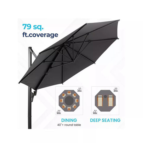 Round Cantilever Patio Umbrella With 360 Rotation & Infinite Tilt Adjustment