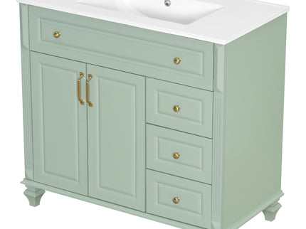 Modern Bathroom Vanity With Sink, 3 Drawers & 2 Doors