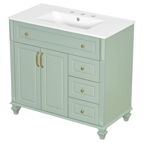 Modern Bathroom Vanity With Sink, 3 Drawers & 2 Doors