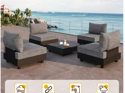 Modular Armless Chairs With Coffee Table For Garden (Set of 2) - Gray