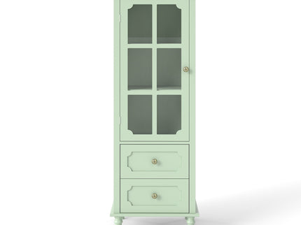 Minimalism Buffet Cabinet With Glass Doors And Double Drawer