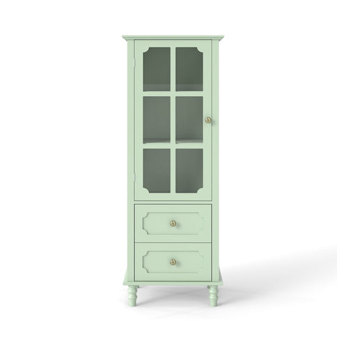 Minimalism Buffet Cabinet With Glass Doors And Double Drawer
