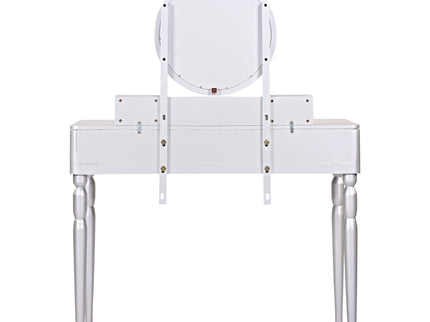 Luxury Vanity Desk With Round Mirror Height Adjustable Dressing Table Set Engineered Wood - Silver