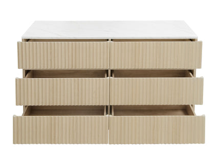 Fluted 6 Drawers Dresser, Double Dresser Chest Of Drawers, Modern Chest Of Drawers With LED, Drawer Organizer For Bedroom, Living Room, Hallway - Natural
