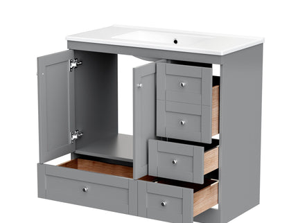 Shaker Free Standing Bathroom Vanity Cabinet With Sink, Soft Close Drawers, Soft Close Doors
