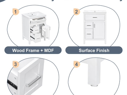 Modern Bathroom Vanity With Sink, Flip Drawer & 2 Drawers, Soft Close Hinges, Adjustable Shelf