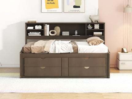 Daybed With 2 Bedside Cabinets, Upper Shelves And 4 Drawers