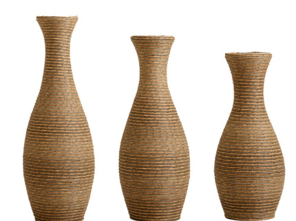 3 Piece Artificial Rattan Floor Vase Set Decorative Accent For Living Room, Hallway & Entryway, Ideal For Dried Or Silk Flower Arrangements - Beige
