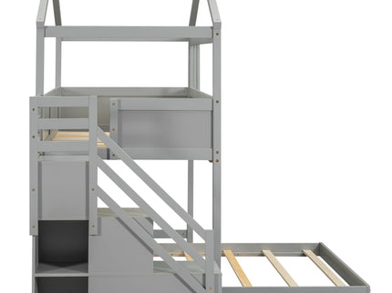 House Style Bunk Bed With Storage Staircase And board
