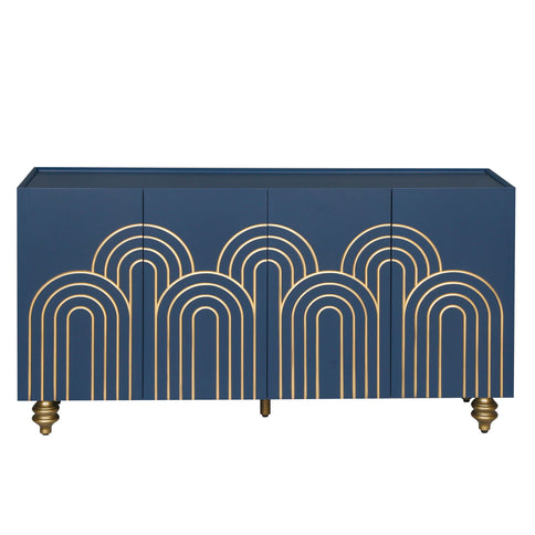 Modern Fluted Sideboard Buffet With Storage, Curve Element, 4 Doors With Adjustable Shelves