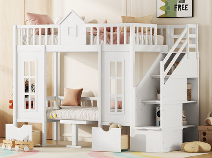 Twin Over Twin Bunk Bed With Changeable Table, Bunk Bed Turn Into Upper Bed And Down Desk