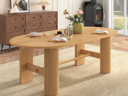 Oval Dining Table Set For 6 With Fluted Pedestal Base, 7 Piece Set Including 6 Upholstered Chairs