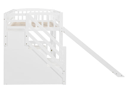 Loft Stairway Bed With 2 Drawers, Convertible Ladder And Slide