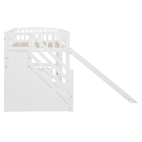 Loft Stairway Bed With 2 Drawers, Convertible Ladder And Slide