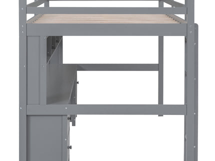 Loft Bed With Desk, Cabinets, Drawers, Charging Station And Bedside Tray