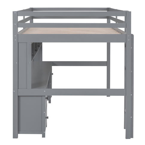 Loft Bed With Desk, Cabinets, Drawers, Charging Station And Bedside Tray