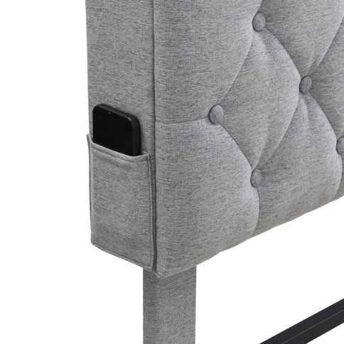 Modern Upholstered Platform Bed Frame With Button Tufted Headboard And USB Ports