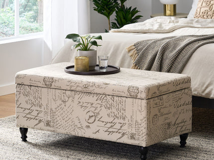Parisian Upholstered Fabric Storage Ottoman - Beige / Reclaimed Natural