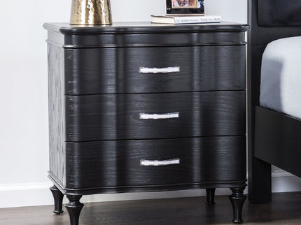 Nightstand, 3 Drawer Bedside Table - Black